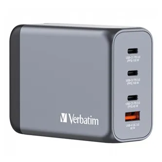 Verbatim GaN 32204, cestovná nabíjačka do siete, USB 3.0, USB C, sivá, 200 W, vymeniteľné vidlice C,G,A