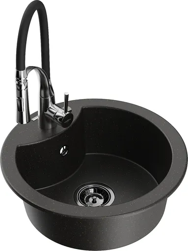 MEXEN/S MEXEN/S - Diego granitový drez 1-miska vrátane batérie Aster, čierna/zlatá metalik 6512-75-73450-07-B