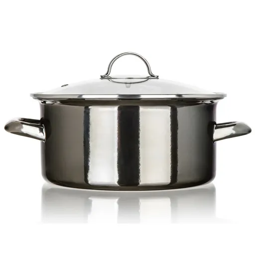 Banquet Hrniec smaltovaný METALLIC Black 22 cm, 3,75 l, s pokrievkou, 22 cm