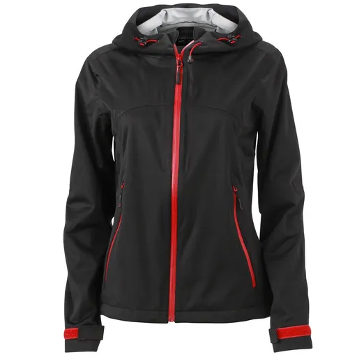 James & Nicholson (Daiber) Dámska softshellová bunda s kapucňou JN1097 - Čierna / červená | L