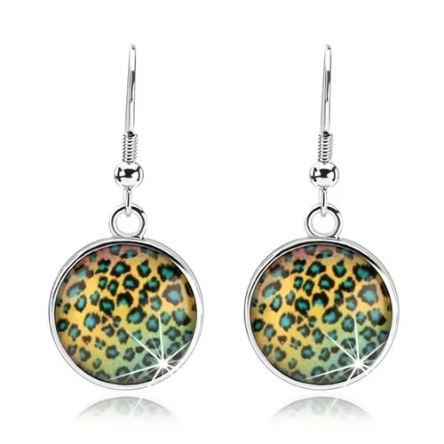 Kabošon náušnice, vypuklé sklo, farebný vzor - leopardie škvrny