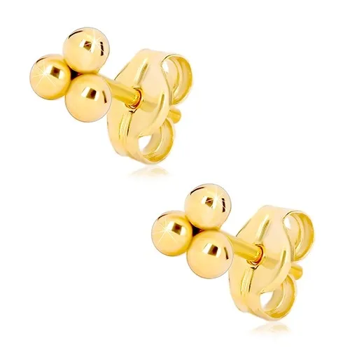 Zlaté puzetové náušnice 585 - tri malé lesklé guľôčky