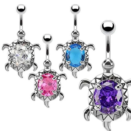 Piercing do bruška z chirurgickej ocele s korytnačkou, zirkón - Farba zirkónu: Číra - C