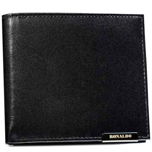 Horizontálna, čierna pánska peňaženka z pravej kože bez vonkajšej spony - Ronaldo