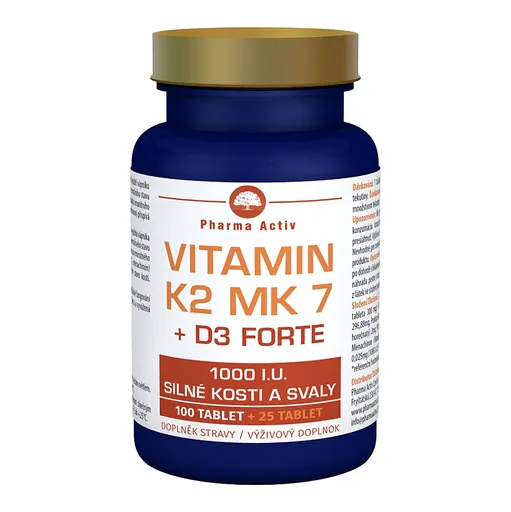 PHARMA ACTIV Vitamín K2 MK7 + D3 FORTE 1000 I.U. 125 tabliet