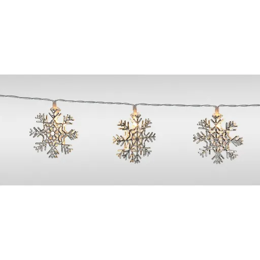 Reťaz so svietiacimi snehovými vločkami, 120 cm, teplá biela, na batérie