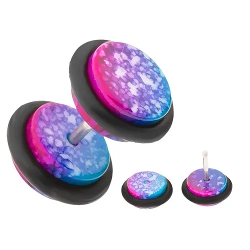 Fialovo-modrý fake plug do ucha z akrylu, biele škvrny