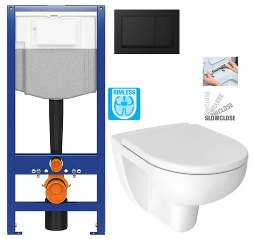 CERSANIT predstenový inštalačný systém s čiernym tlačidlom K97-0574 + WC JIKA LYRA PLUS RIMLESS + SEDADLO duraplastu SLOWCLOSE K97-526 0574 LY2