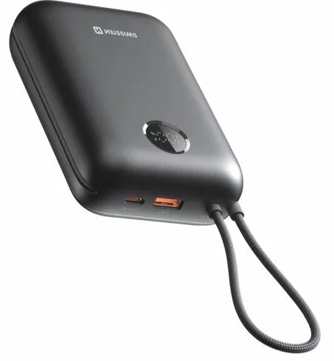 SWISSTEN POWER BANK VOLTBOX 35W 30000 mAh S INTEGROVANÝMI KÁBLAMI USB-C A LIGHTNING ČIERNA