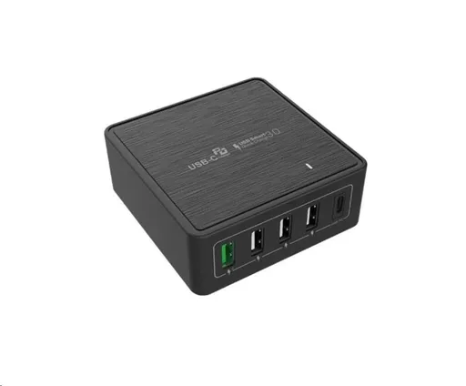 WG - Sieťová nabíjačka 5x USB 60W, 1x USB-A QC 3.0 + 3x USB-A Smart IC + 1x USB-C PD, čierna