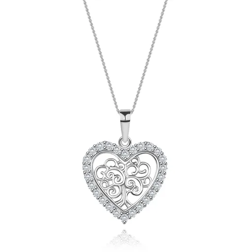 Nastaviteľný náhrdelník, striebro 925, strom života v srdiečku, číre zirkóny