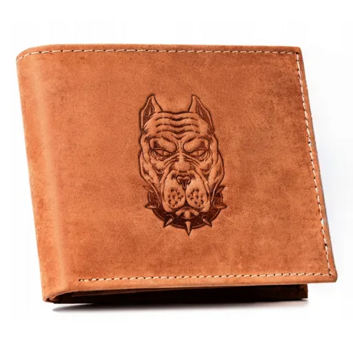Pánska peňaženka z nubukovej prírodnej kože v hnedej farbe s reliéfnym motívom hlavy psa - Always Wild