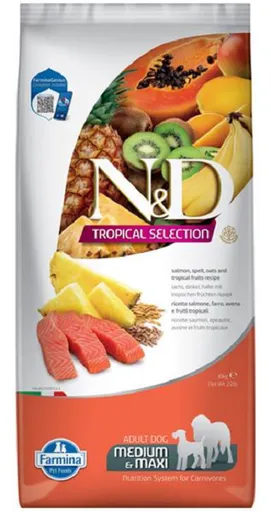 Farmina N&D dog TROPICAL SELECTION (AG) adult medium & maxi, salmon granule pre psy 10kg