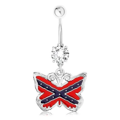 Piercing do pupku, oceľ 316L, motýľ, motív americkej južanskej vlajky