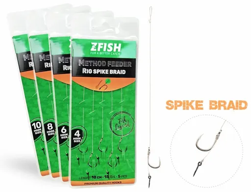 Zfish náväzec method feeder rig spike braid 10 cm 5 ks - veľkosť háčika 4