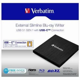 Verbatim 43889 externá Blu-Ray mechanika, USB 3.1, USB-C, ZDARMA 25GB MDISC