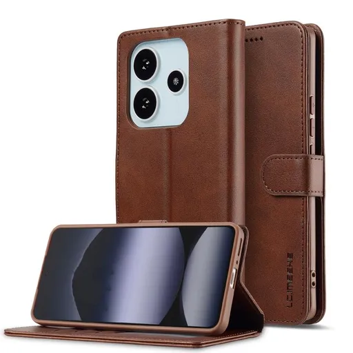 IMEEKE Peňaženkový obal pre Xiaomi Redmi Note 14 (EU verzia 164.8mm) tmavohnedý