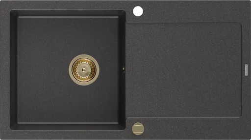 MEXEN/S MEXEN/S - Leo granitový drez 1 s odkvapkávačom 900x500 mm, čierna kropenatá, + zlatý sifón 6501901010-76-G