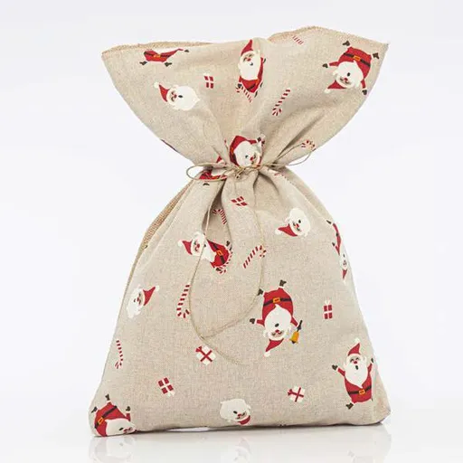 Eurolamp Vianočné dekorácie vrece béžové s obrázkami santy, 34 x 47 cm, 1 ks