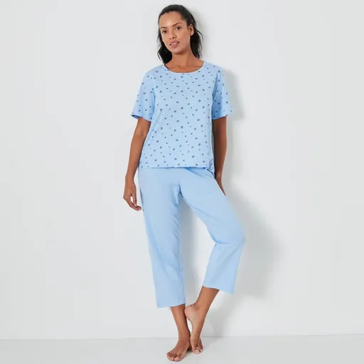 Pyžamo s 3/4 nohavicami a potlačou kvetín