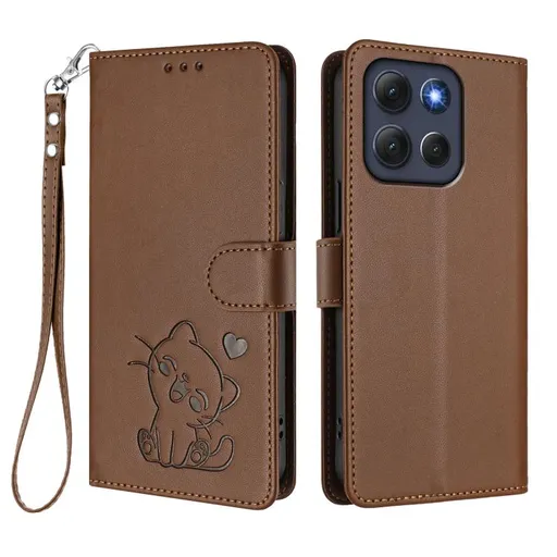 ART CAT Peňaženkový obal s remienkom pre Motorola Moto G86 Power 5G hnedý