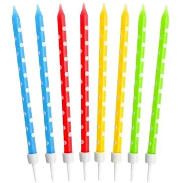 Narodeninové sviečky farebné s bodkami – 24 ks – 11,5 cm (5902973113266)