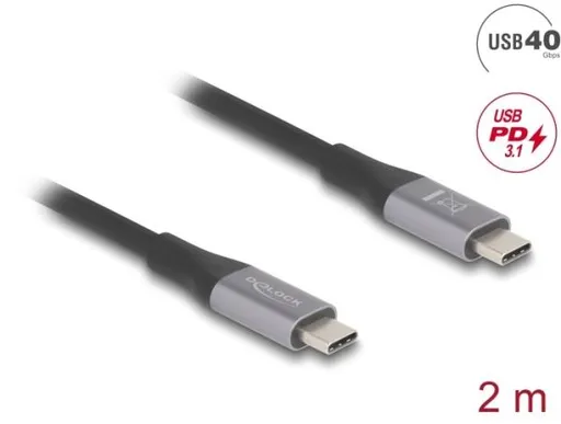 Delock USB 40 Gbps kábel USB Type-C™ samec na samec PD 3.1 240 W E-Marker 2 m šedá kovová