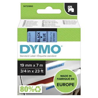 Dymo originál páska do tlačiarne štítkov, Dymo, 45806, S0720860, černý tlač/modrý podklad, 7m, 19mm, D1
