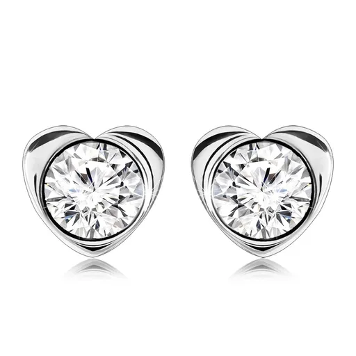 Náušnice z ocele 316L striebornej farby, srdiečko s okrúhlym čírym zirkónom