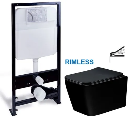 PRIM predstenový inštalačný systém bez tlačidla + WC MEXEN TEO ČERNÁ Rimless + SEDADLO PRIM_20/0026 X ME02