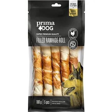 PrimaDog Plnená surová koža s kurčaťom, tyčinka, 13 cm, 5 ks, 180 g (6430056887586)