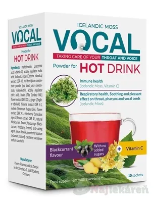 Vocal Hot Drink prášok na prípravu nápoja s príchuťou čiernych ríbezlí 10 vrecúšok