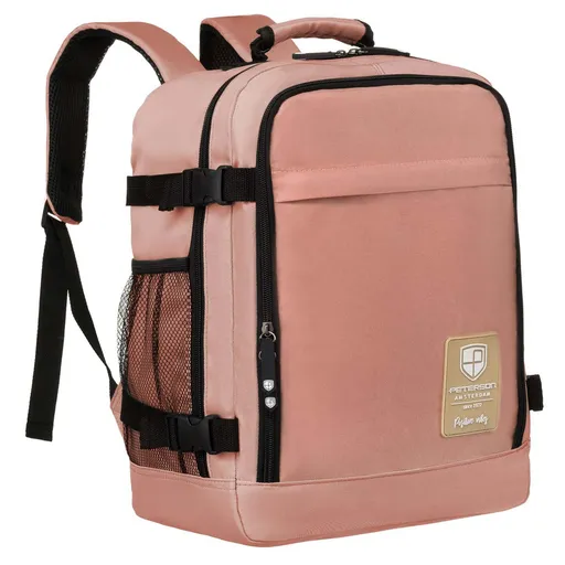 Priestranný cestovný kabínový ruksak s USB portom v ružovej farbe - Peterson