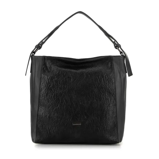 Damska torebka worek z ekoskóry z nitami czarna 99-4Y-715-1