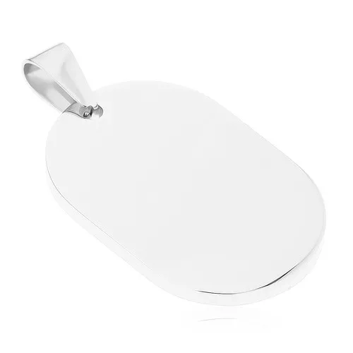 Oceľový prívesok striebornej farby, zrkadlovolesklá oválna známka