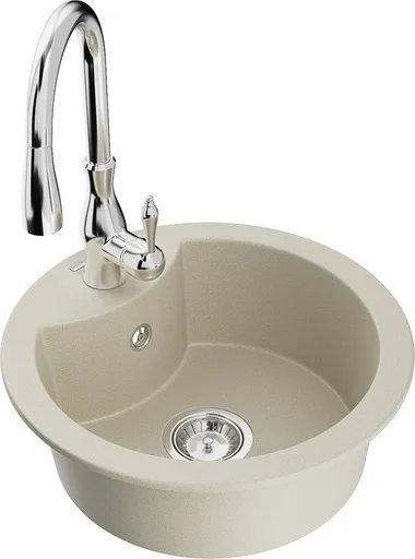 MEXEN/S MEXEN/S - Diego granitový drez 1-miska vrátane batérie Savita, béžová 6512-69-672601-00