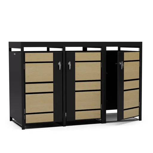 Blumfeldt BinSafe, box na odpadky, 3 odpadkové koše, 240 l, uzamykateľný, pozinkovaná oceľ odolná voči poveternostným vplyvom, výsadbová strecha