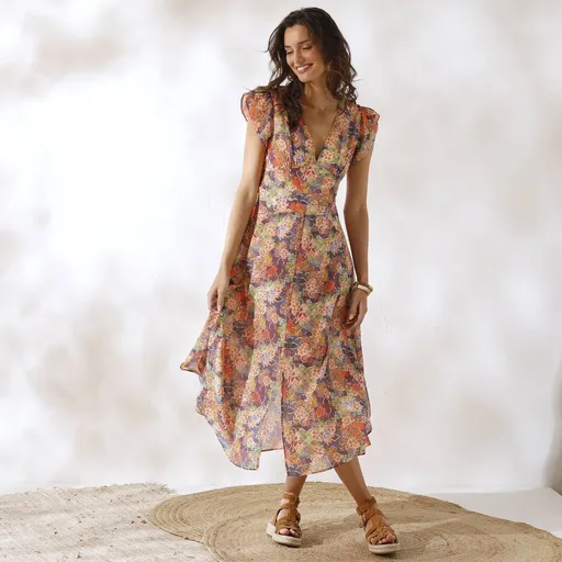 Šaty s výstrihom do V a volánovými rukávmi