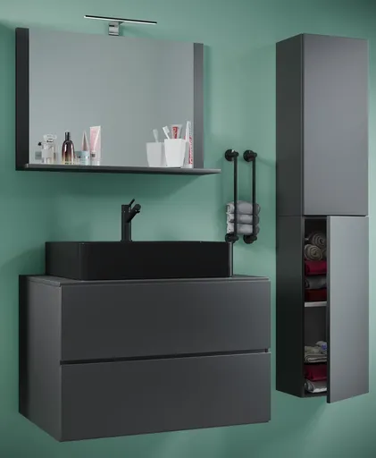 VCM 4dílná umyvadlová skříňka Lendas BL L se zrcadlem 80 cm + vysoká skříňka, antracit
