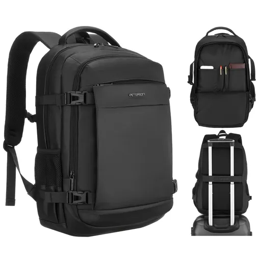 Veľký čierny cestovný ruksak s priehradkou na laptop 17″ – Peterson