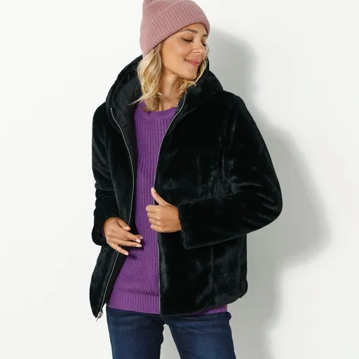 Obojstranná prešívaná bunda z imitácie kožušiny