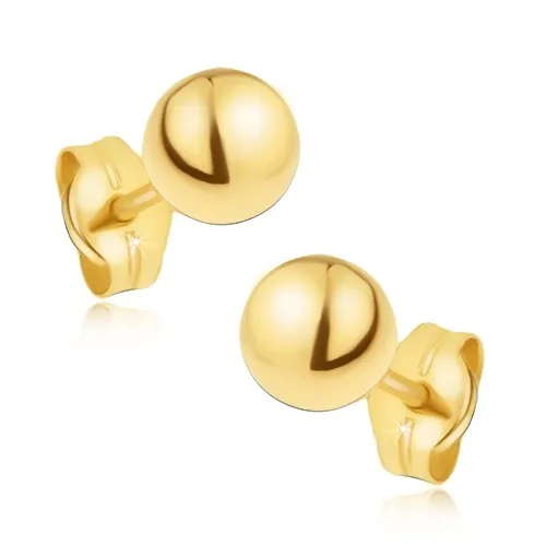 Náušnice v žltom 14K zlate - lesklé hladké guľôčky, 5 mm
