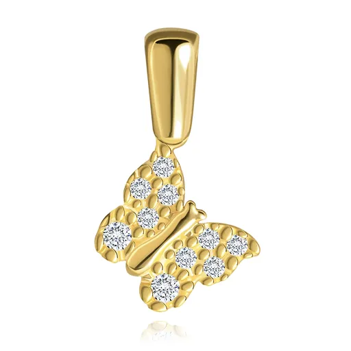 Prívesok zo 14K zlata - motýlik so štruktúrovanými krídlami a zirkónmi