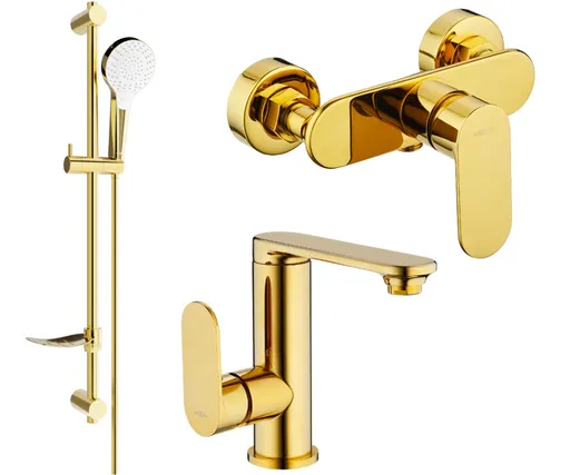 MEXEN/S - Milo DF05 Set umývadlová a sprchová batéria s príslušenstvom, zlato 713054DF05-50