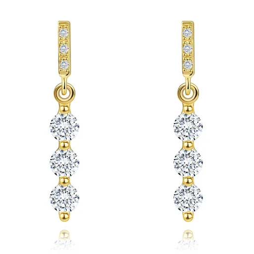 Zlaté visiace náušnice 14K s čírymi zirkónmi v línii