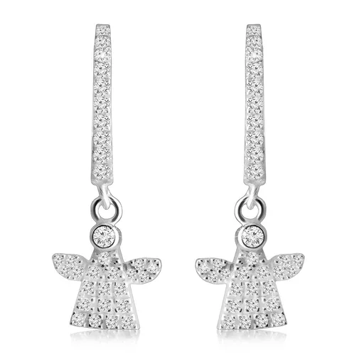 Kĺbové náušnice zo striebra 925 - krúžok a anjel zdobený čírymi zirkónikmi