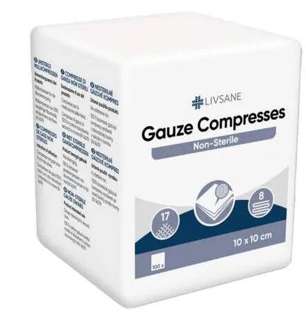 LIVSANE GÁZOVÉ KOMPRESY nesterilné 10x10cm 100ks