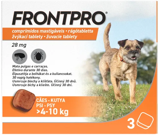 FRONTPRO M 28mg žuvacie tablety pre psy proti kliešťom a blchám >4–10kg, 3tbl