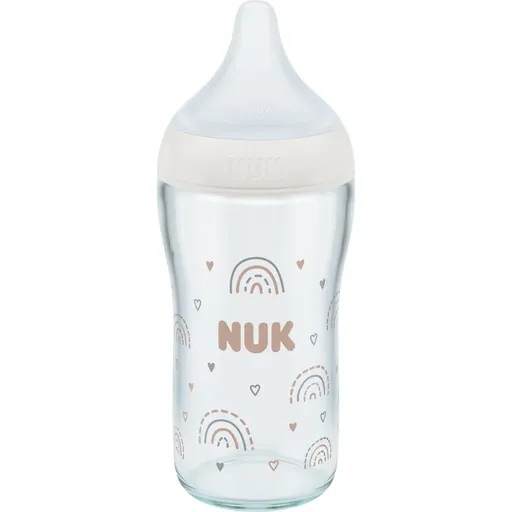 NUK Perfect Match Glass Bottle sklenená dojčenská fľaša s kontrolou teploty 3m+ 230 ml