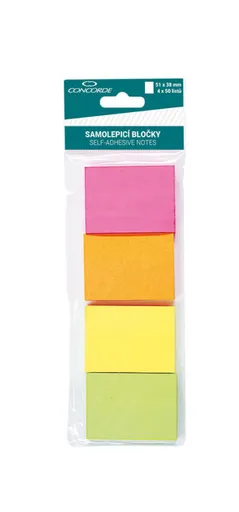 Bloček samolepiaci 51x38mm 5 neón farieb 4x50 listov Concorde